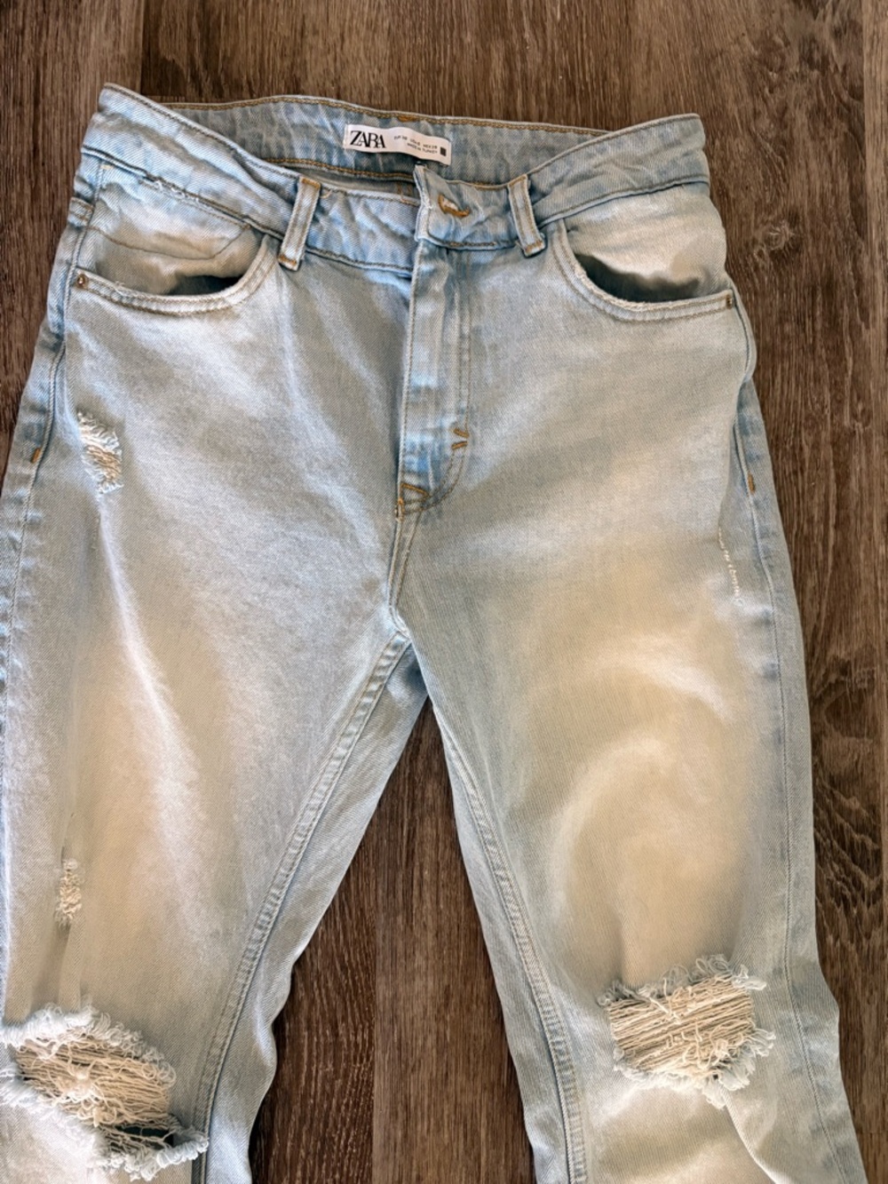 Zara Light Blue Distressed Flare Jeans - Picture 7 of 10